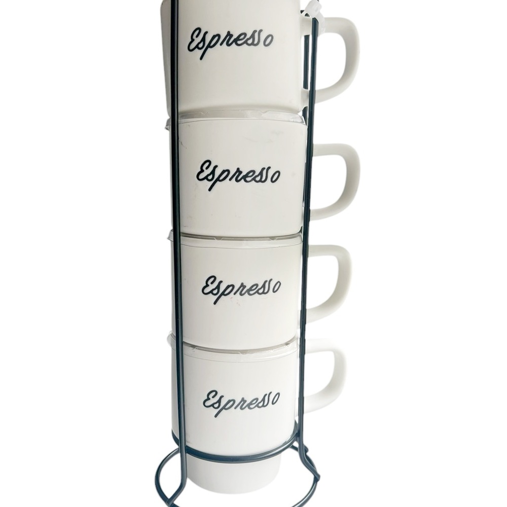 NWT MATTE WHITE CERAMIC Stackable Espresso Mugs Set - Picture 4 of 6
